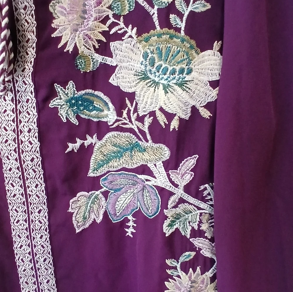 Chico's 2 Floral Embroidered Sheer Tunic Women's L Boho Cottagecore Grannycore